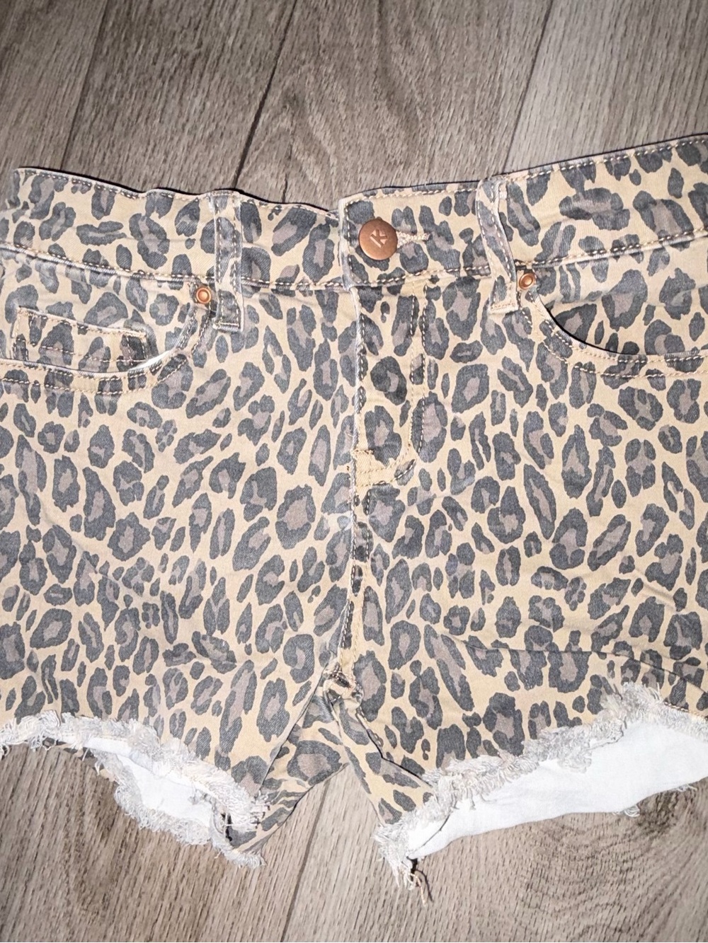 kidpik Leopard Print Shorts in Beige and Gray